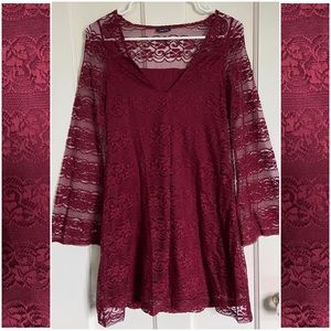 Rue21 Small Bell Sleeve Burgundy Wine Lace Dress
